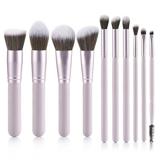 10 Piece Purple Makeup Brushes - Wooden Handle with Soft Synthetic Bristles,for Face & Eye Makeup|Professional Makeup Brushes set for Women & Girls|-VeraVaultWomen