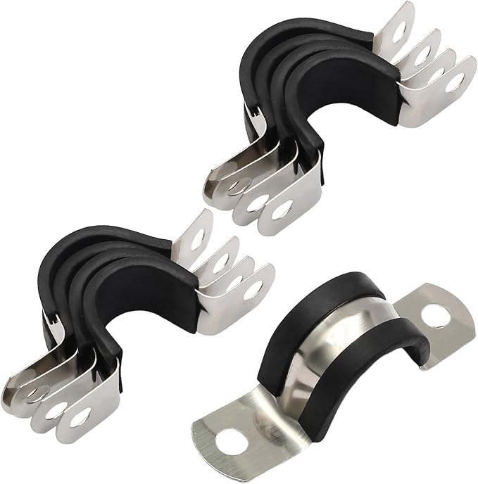 10PCS Reinforced Rigid Pipe Strap Clamp 3/4 Inch Conduit Clamp with Rubber Straps, Pipe Brackets for Mounting 2 Hole U Clamps Brackets Strap Hanger Tube Tension Clips Heavy Duty