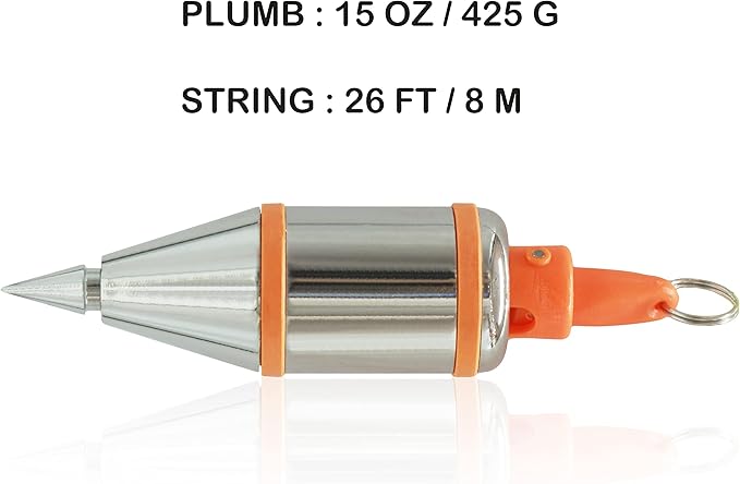 1 PCS Magnetic Plumb Bob Kit - 15 oz(425g) Plum Bob With 26 ft(8m) Automatic Stretching String,2 Pencils, Pencil Sharpener