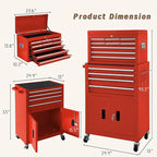 13-Drawer Double Doors Handle Rolling Tool Chest, 2 in 1 Detachable Rolling Tool Chests, Large Tool Boxes with Lock, Metal Standing Tool Cabinet for Garage Workshop(Red)