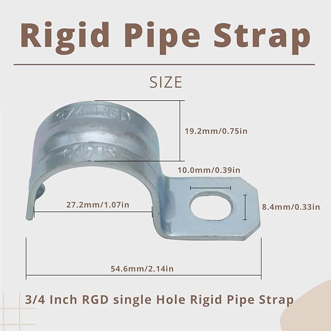 zinc plated steel pipe clamp,Steel Rigid Pipe,Holes Cable U Bracket Pipe Clamp,Electrical Conduit Straps (One Hole, 3/4 inch-50pcs)