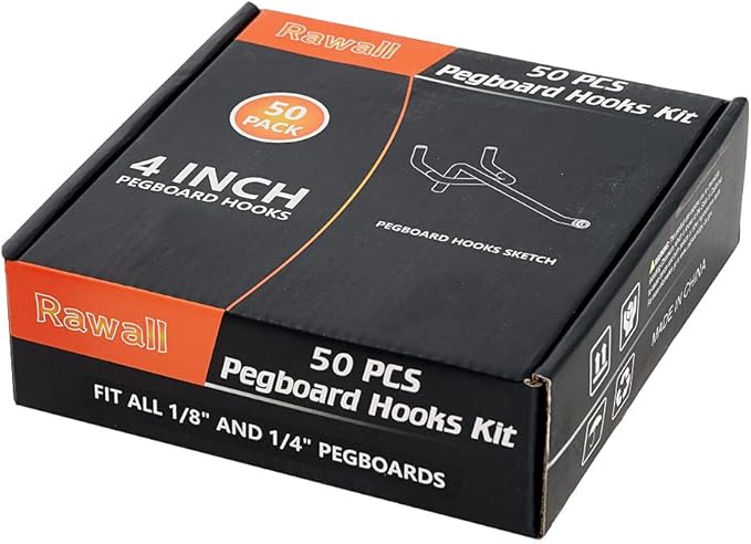 Pegboard Hooks,50-Pack,4 Inch L Shape Small Galvanized Pegboard Hooks Suitable for 1/8 and 1/4 inch pegboard,Metal Pegboard Hooks for Garage,Office,Kitchen,Store