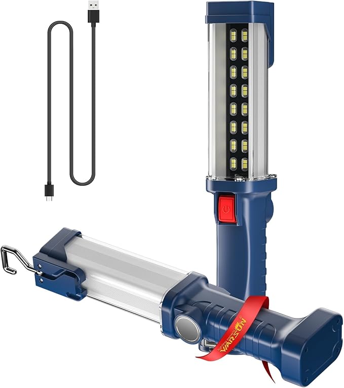 WARSUN LED Work Light Rechargeable, Portable Mechanic Trouble Light with1200 Lumens, COB worklight Magnetic Base, Cordless Floodlight for Car Repair, Camping, Hiking, 30w