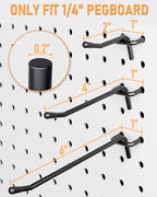 INCLY 120 Pack 2/4/6 Inch Black Pegboard Hooks, 1/4" Heavy Duty Peg Board Shelving Hooks Accessories, Peg Board Tool Hangers Fit 1/4" Pegboard Hanging Tools Garage, Crafts Organizing, Kitchen, Store
