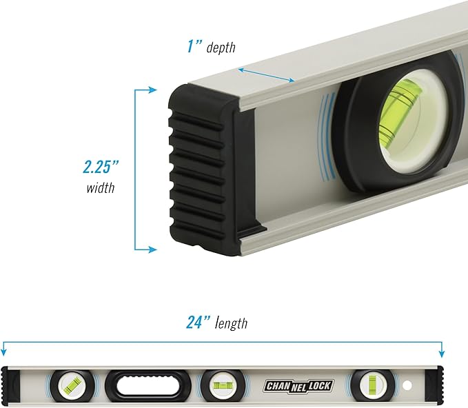 CHANNELLOCK 24-Inch, Professional-Grade Aluminum I-Beam Level with 3 Vials, 5100-0024