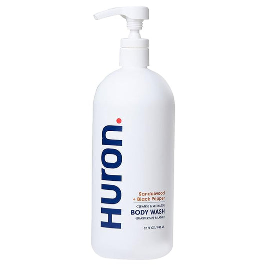 Huron Men’s Moisturizing Body Wash - Clean & Woody Scent of Sandalwood, Black Pepper, Cedarwood, & Amber - Made With Coconut Oil, Vitamin E & Witch Hazel - Vegan, Cruelty-Free - 32 fl oz-VeraVaultWomen