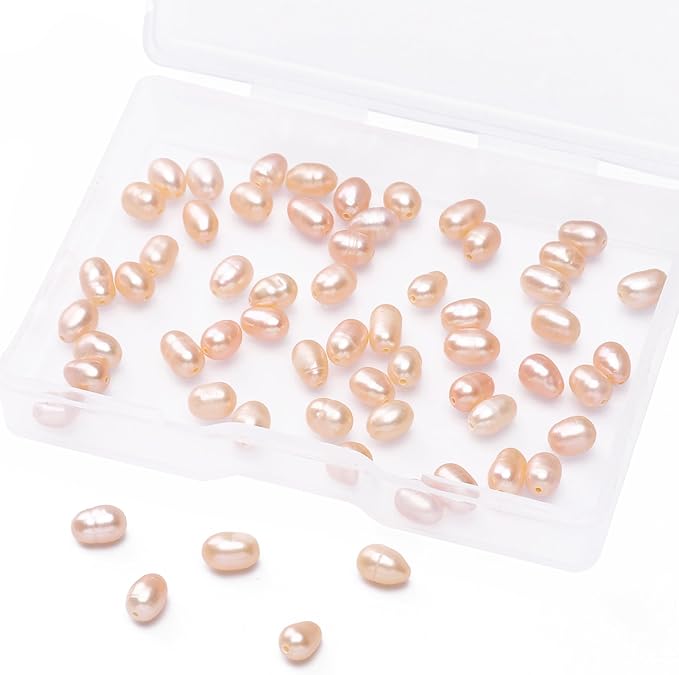 Natural Pearl Beads Rice 4-5mm Pink Freshwater Cultured Loose Gemstone Beads for DIY Jewelry Making 13.8''/Strand HQ