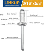 Linkup 130pcs pack 3/16" x 5/8" Pop blind Rivets, 4.8mm x 16mm pop rivets,Aluminum Body Steel Mandrel Rivets (Sliver),Dome Head aluminum rivets