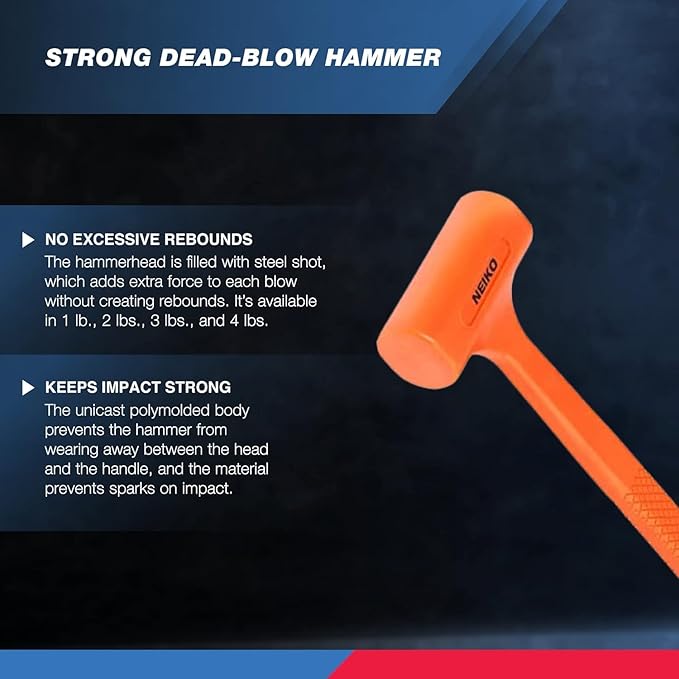 NEIKO 02849A 4 Lb Dead Blow Hammer, Neon Orange | Unibody Molded | Checkered Grip | Spark and Rebound Resistant