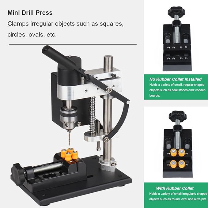 Benchtop Drill Press, Mini Drill Press, Portable Electric Drilling Machine Adjustable 7-Speed, CNC 775 Motor B10 Chuck 0.6-6mm Metal Wooden DIY Jewelry Making Crafts Tool