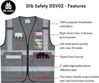 Dib Safety Reflective Vest High Visibility with Pockets and Zipper, Gray L