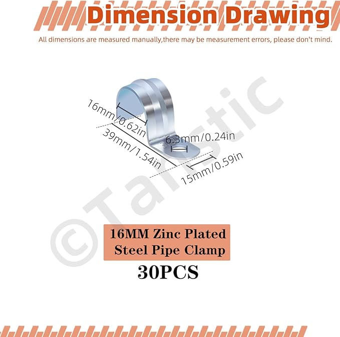 Tanstic 30Pcs 3/8 Inch EMT Pipe Strap Zinc Plated Steel One Hole Strap Conduit Clamp Rigid Pipe Strap for Pipe Fixing