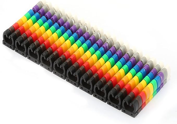 100Pcs Digital Tube Wire Labels Cable Markers Plastic Clip-On Colorful Numbered 0-9 C-Shape for Multi-Type Cables (4mm²)