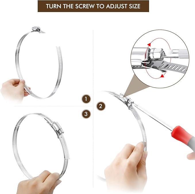 Ripeng Hoses Clamps Worm Duct Clamps Stainless Steel, Large Adjustable Pipe Hose Worm Drive fastener Device for Intercooler Pipe Plumbing Tube and Fuel Line(200 FT,42 Pcs)