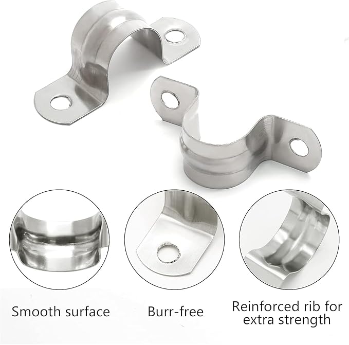 50 Pack 1-1/4 Inch 32mm U Bracket Rigid Pipe Strap Clamp, Two Hole Strap U Tube Pipe Conduit Clamp Clip for Pipe Fixing