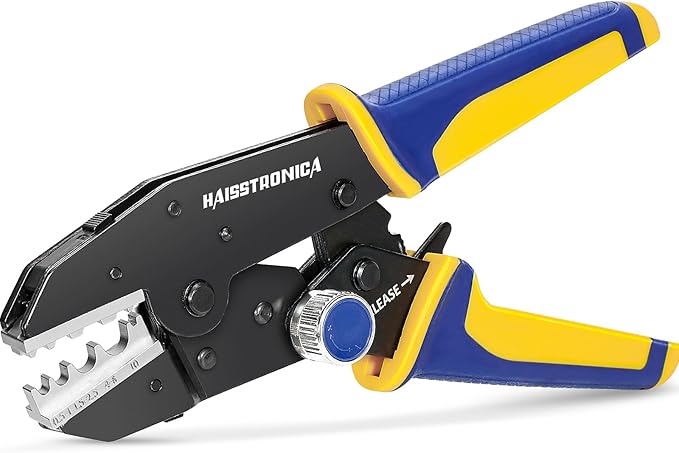 haisstronica Quick Change Jaws Crimping Tool for Non-Insulated Wire Connectors AWG 22-8 Ratcheting Wire Crimper & Terminals - H4