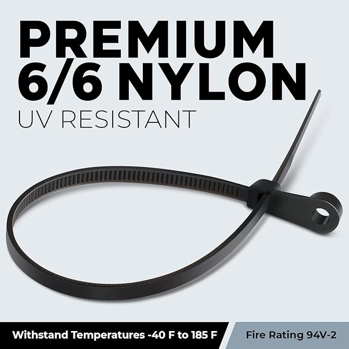 BEST CONNECTIONS Black Cable Ties – 1,000 Pcs Cable Zip Ties 8 Inch with Screw Down Hole for Mounting- Strong Nylon Wire Ties with 50 Lbs Tensile Strength – Cable Management Ties for Outdoor & Indoor