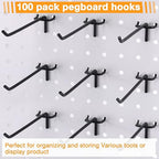 Shimeyao 100 Pcs Peg Board Shelving Hooks Stainless Steel Hanging Board Pegs Wall Display Hooks Bulk for 1/8 1/4 Garage Storage Organizer Accessories(6 Inch,Black)