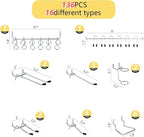 136PCS Metal Pegboard Hooks Organizer Kit for Organizing Various Tools - Heavy Duty 1/4" & 1/8" Pegboard Accessories with Pegboard Bins, Wall Mount Tool Storage for Garage, Workshop & Kitchen