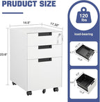 Rolling File Cabinet with Lock, 3 Drawer Metal Mobile Filing Cabinet for Legal/Letter Size, Fully Assembled Except Casters