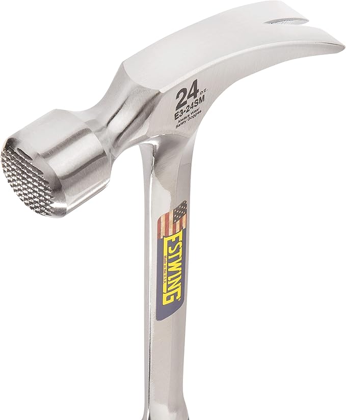 ESTWING Framing Hammer - 24 oz Long Handle Straight Rip Claw with Milled Face & Shock Reduction Grip - E3-24SM