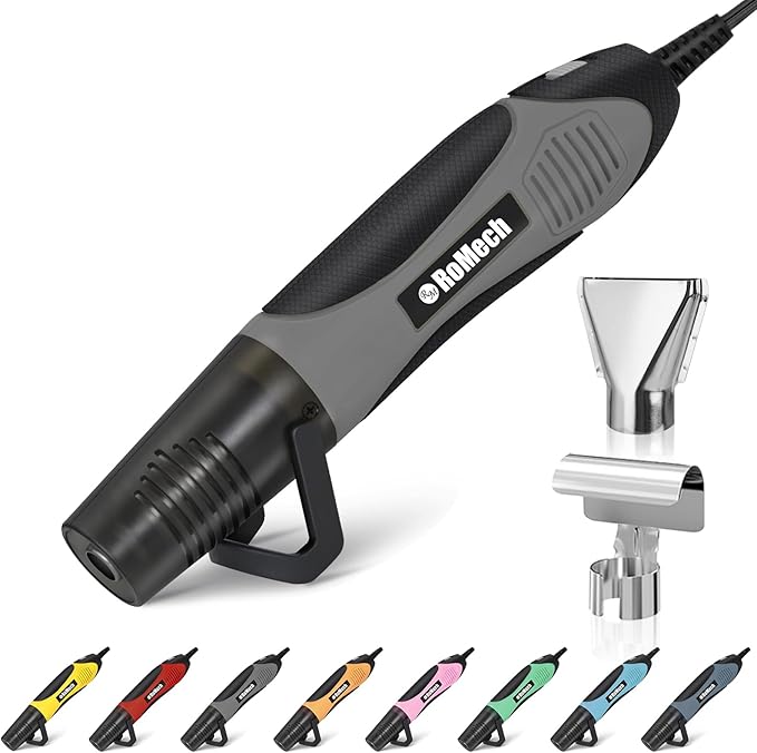 ROMECH 350W Heat Gun with 2 Nozzles, Dual Temp Heat Gun 400°F-660°F, Fast Heat Hot Air Gun with Overload Protection for DIY Craft Embossing Shrink Wrapping (Grey)