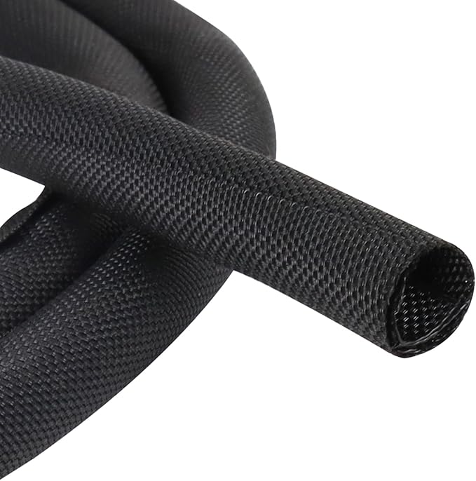 Black Braided Cable Management Sleeves Wire Loom Tubing Cord Protector Self-Wrapping (1/2"-12Feet)