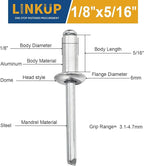 Linkup 380pcs pack 1/8" x 5/16" Pop blind Rivets, 3.2mm x 8mm pop rivets,Aluminum Body Steel Mandrel Rivets (Silver),Dome Head aluminum rivets
