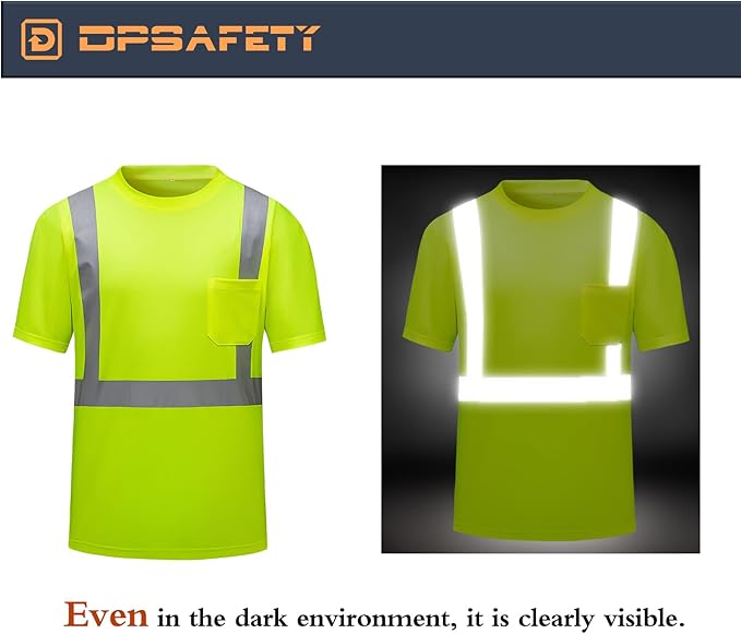 High Visibility Shirts Quick Dry Safety T Shirts with Reflective Strips and Pocket Short Sleeve Mesh Hi Vis Construction Work Class 2 Shirt for Men/Women Lime,Medium