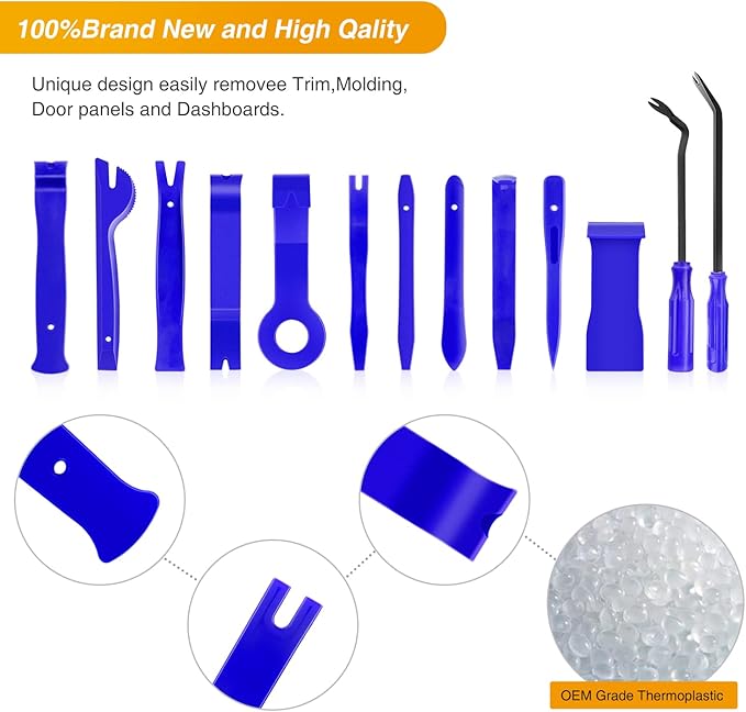 GOOACC 13PCS Nylon Trim Removal Tool Set for Bumper Fastener Rivet Clips Car Door Clip Panel Audio Video Dashboard Dismantle Blue (GRC-203)