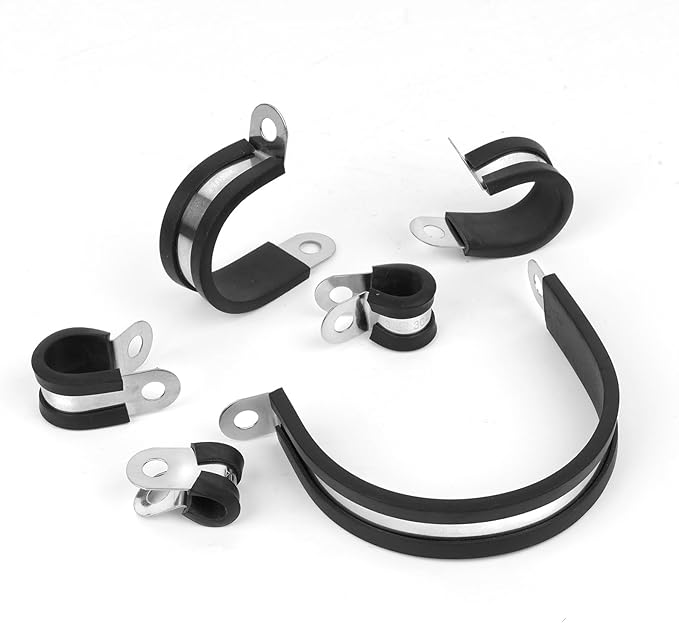 20 Pcs 1/4 Inch 304 Stainless Steel Cable Clamp, Rubber Cushioned Insulated Clamp, Conduits Pipe Strap Clamps for Pipe Fixing on Various Surfaces