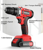 Cordless Power Drill Set: GardenJoy 21V Electric Drill Driver Kit with Battery and Fast Charger, 65pcs Acessories, 2 Variable Speed Control, 3/8-Inch Keyless Chuck and 24+1 Torque Setting