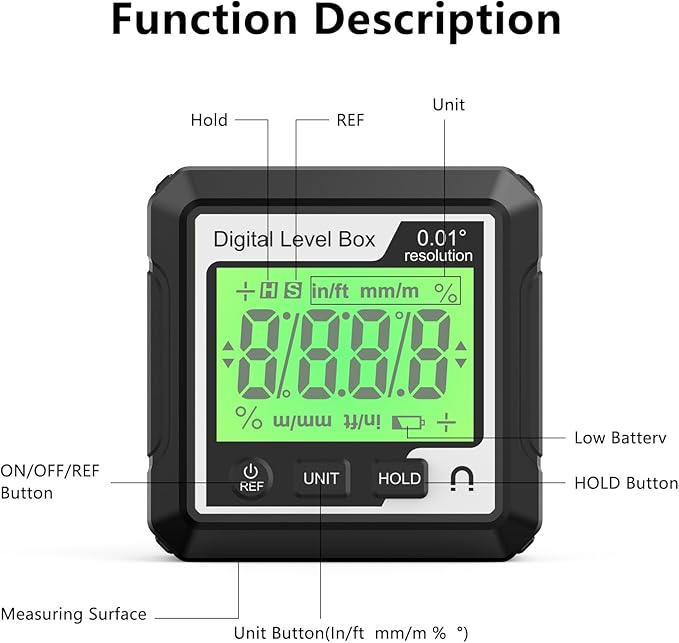 Digital Level Angle Gauge Meter Magnetic Electronic Level Angle Finder Tool Protractor Inclinometer Woodworking Tools with Magnet for Construction, Woodworking and Machinery(Black+white) (black)