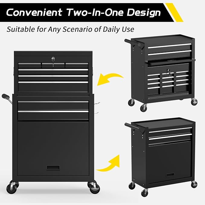 On Shine 8 Drawer Rolling Tool Chest, Large Capacity Rolling Tool Box with Wheels, Locking Mechanical Tool Chest, Portable Tool Box with Sliding Drawers,Metal Tool Box for Garage Workshop (Black)