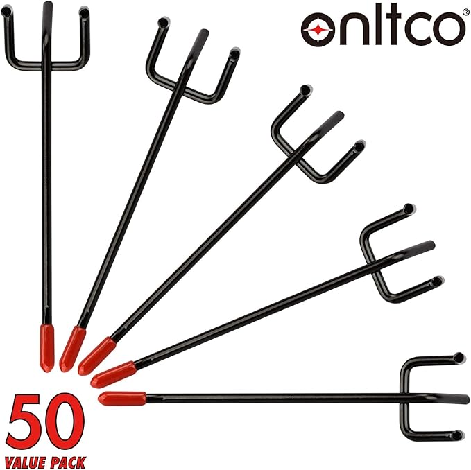 Black E-Coat Steel 4-Inch Pegboard Hooks Hanger Organizer Assortment with Red Cap, 50-Piece