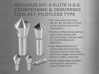 Accusize Industrial Tools 5 pc 60 Deg 0-Flute HSS Countersink & Deburring Tool Set, Pilotless Type, 0206-0460