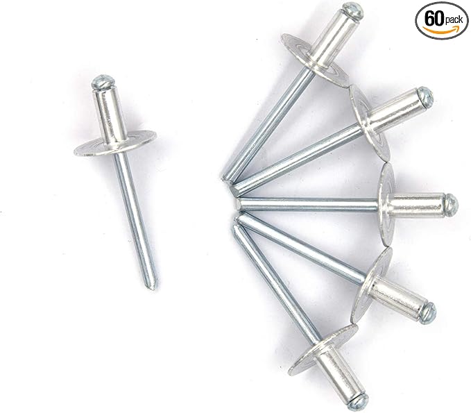 60 pcs Large Flange Blind Rivets, Aluminum,Flange Diameter 5/8" (16 mm),Pop Rivets Assortment Kit Blind Rivet,3/16" x 3/8" Inch,Grip Range(3-6mm)