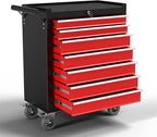 7-Drawer Metal Rolling Tool Chest with Wheels,Tool Storage Cabinet with Locking System，Toolbox with Wheels for Garage, Warehouse, Workshop, Repair Shop (Black&red, 7-Drawer)