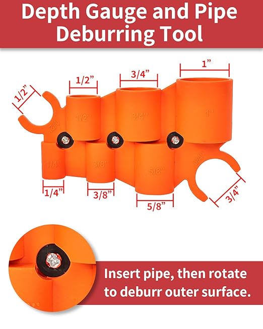 12 Pcs 1/4-1 Inch Depth Gauge and Pipe Deburring Tool, Removal Tools Set for Sharkbite Fittings, Deburring Tool with 5 High Speed Steel Blades,Plumbing Tools Kit for PEX Copper PVC CPVC Pipes