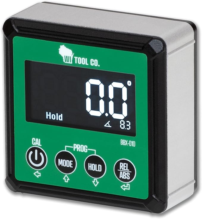 Wisconsin Tool Magnetic Digital Electronic Level and Angle Finder Gauge and Bevel Box, Programmable High-Contrast Angle Measurement Tool with Storage Pouch, Batteries Included