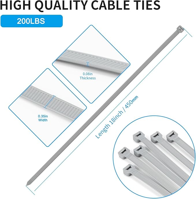 18 inch Red Zip Ties Heavy Duty 100 PACK, 200 LBS Ultra Exclusive Strong Plastic Wire Ties, Large Cable Ties Extra Long Tie Wraps, Indoor and Outdoor UV Resistant