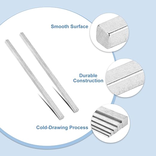 uxcell 3 Pcs Square Steel Key Stock, 7/16" x 7/16" x 12" Cold-Drawn 45# Steel Bars Precision Key Stock for Gearbox Coupling, Silver Tone