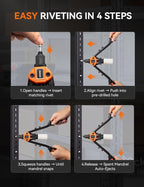 Professional Rivet Gun Kit with 5 Drill Bits & Magnetic Wristband - Heavy Duty Two-Handed Riveter for Metal, Gutter, Automotive - Includes 210 Assorted Rivets
