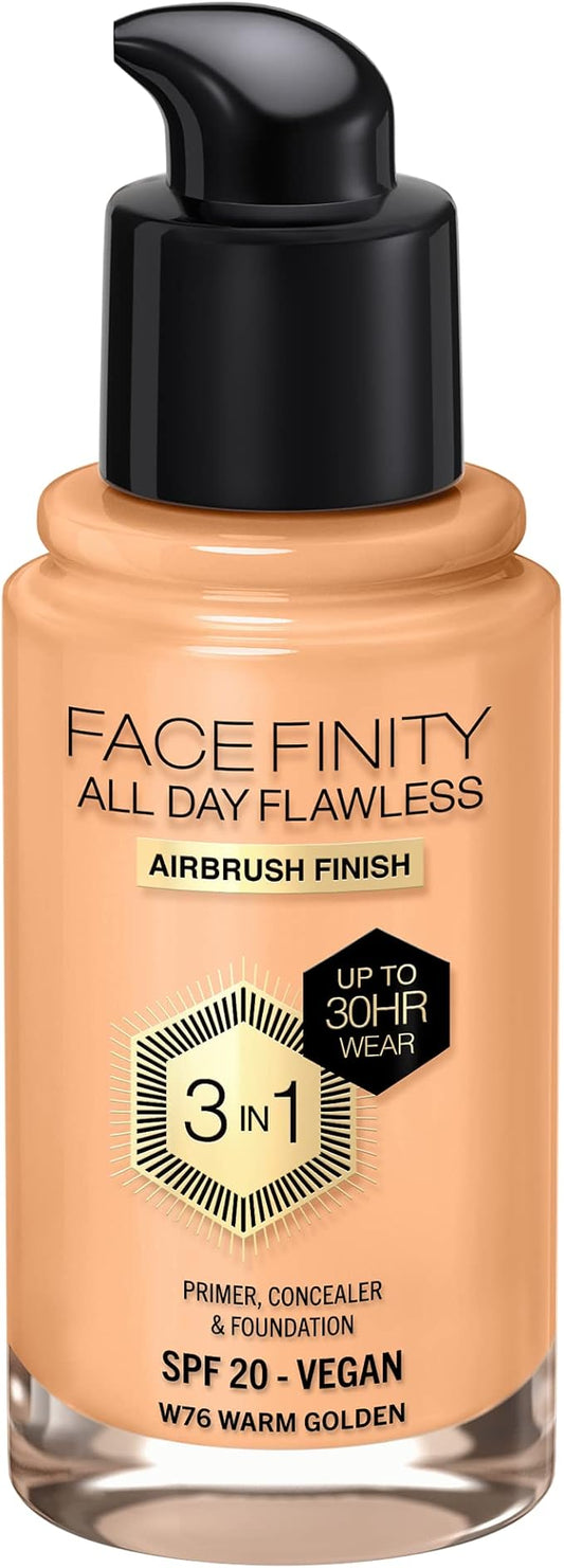 Max Factor Facefinity 3-in-1 All Day Flawless Liquid Foundation, SPF 20-76 Warm Golden, 30 ml-VeraVaultWomen