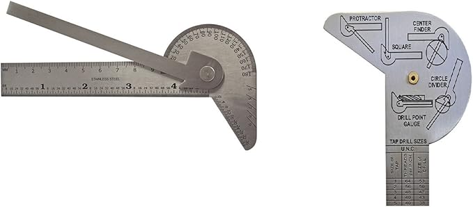 MULTI PURPOSE Protractor Square Rule Centre Finder Divider Drill Point Gauge