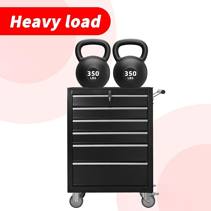 6-Drawer Rolling Tool Chest Cabinet, Large Capacity Metal Tool Box with Wheels and Keyed Locking, Roll Around Storage Organizer Tool Cart for Garage, Warehouse, Work Shop (Black)