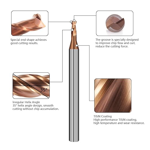 2 Flute 5/64" Carbide Square End Mill 5PCS Micrograin Milling Bits Sets TISIN Coating CNC Router Bit for Steel