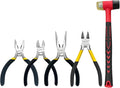 BOOSDEN 5-Piece Pliers Set Including 25mm Rubber mallet, 5" Wire Cutters, 5" Needle Nose Pliers, 5" Diagonal Cutters, 5" Linemans Pliers for DIY & Home Use