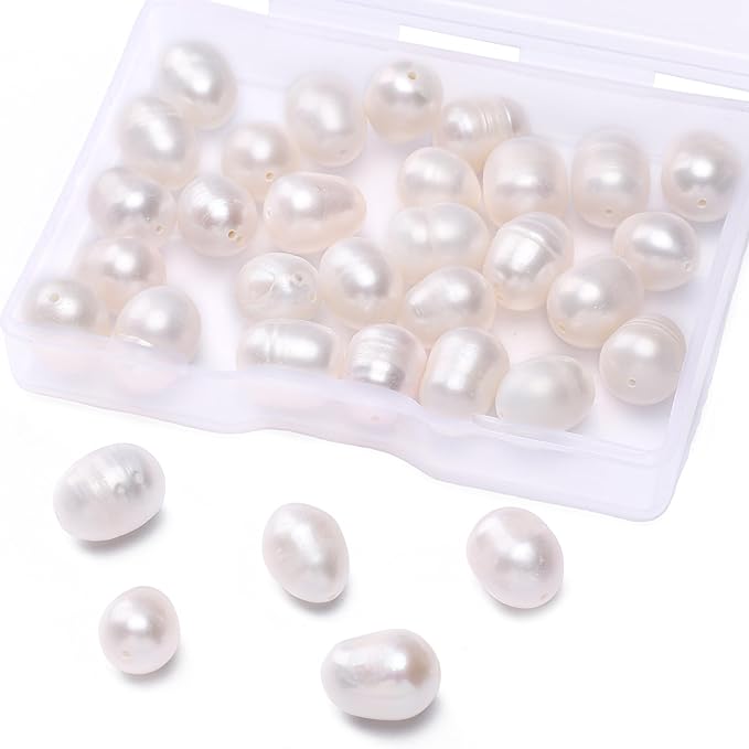 Natural Pearl Beads Rice 9-10mm White Freshwater Cultured Loose Gemstone Beads for DIY Jewelry Making 13.8''/Strand HQ