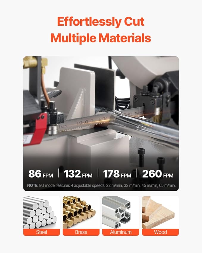 VEVOR Metal Horizontal Band Saw, 7 x 8.25 in Rectangular Cutting Capacity, 110/220V Vertical Cutting Bandsaw with 1.1 kW Motor, 0-45° Angle Adjustment, Variable Speed, for Metal, Wood, and Plastic